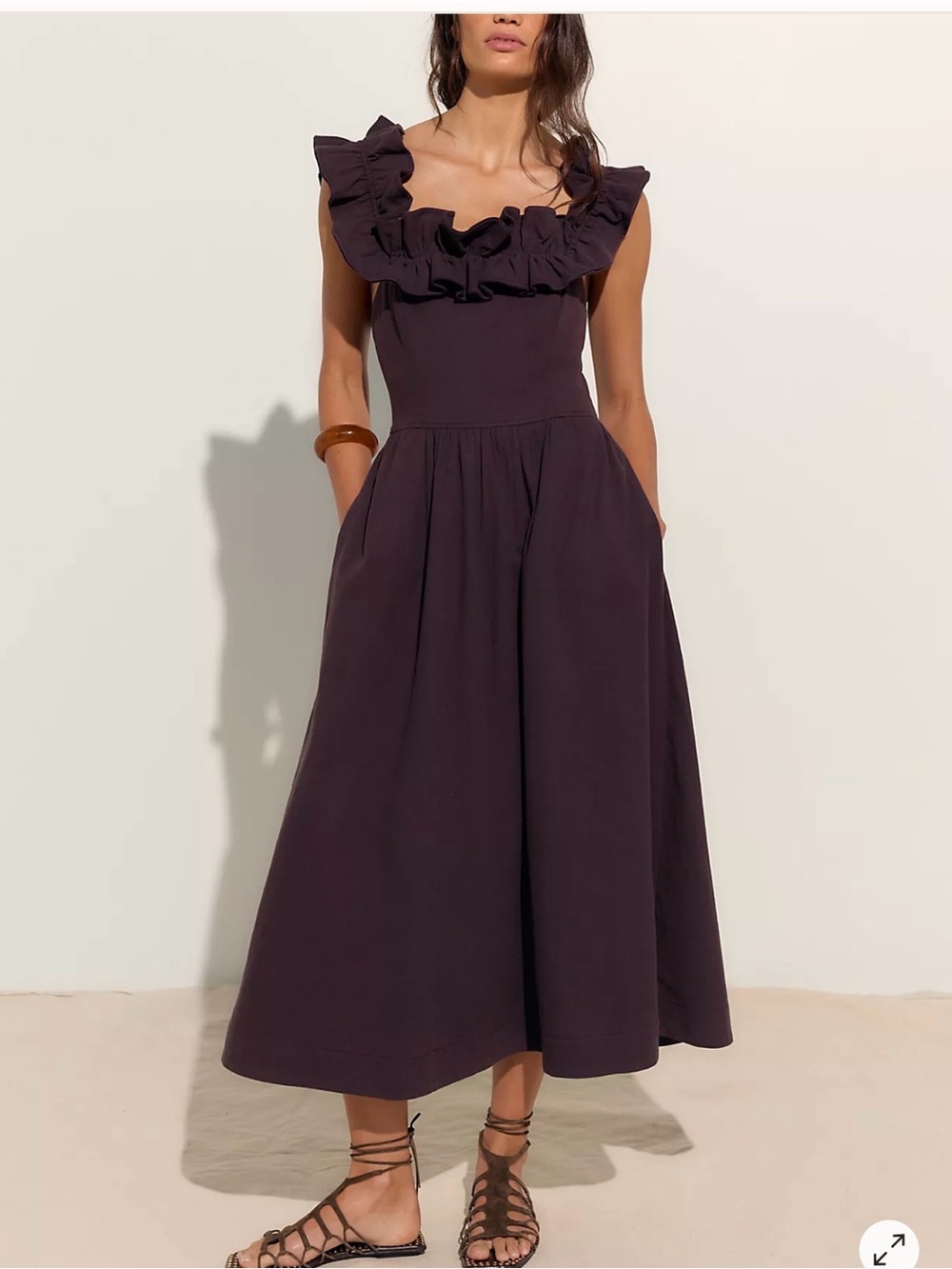 Free People Black Ruffle it up Midi Dress in black